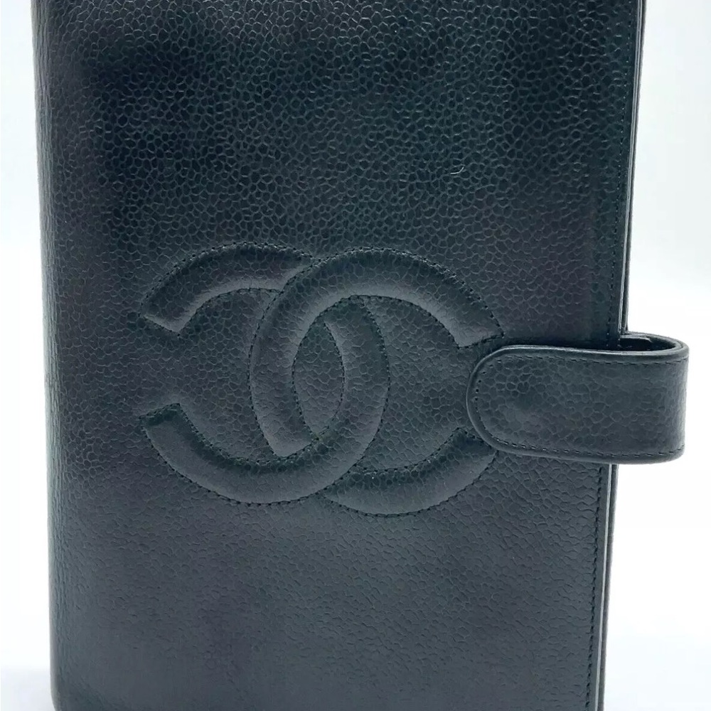 CHANEL Black Leather Black Deca Coco Agenda MM + Box + Gift Bag - Picture 2 of 16